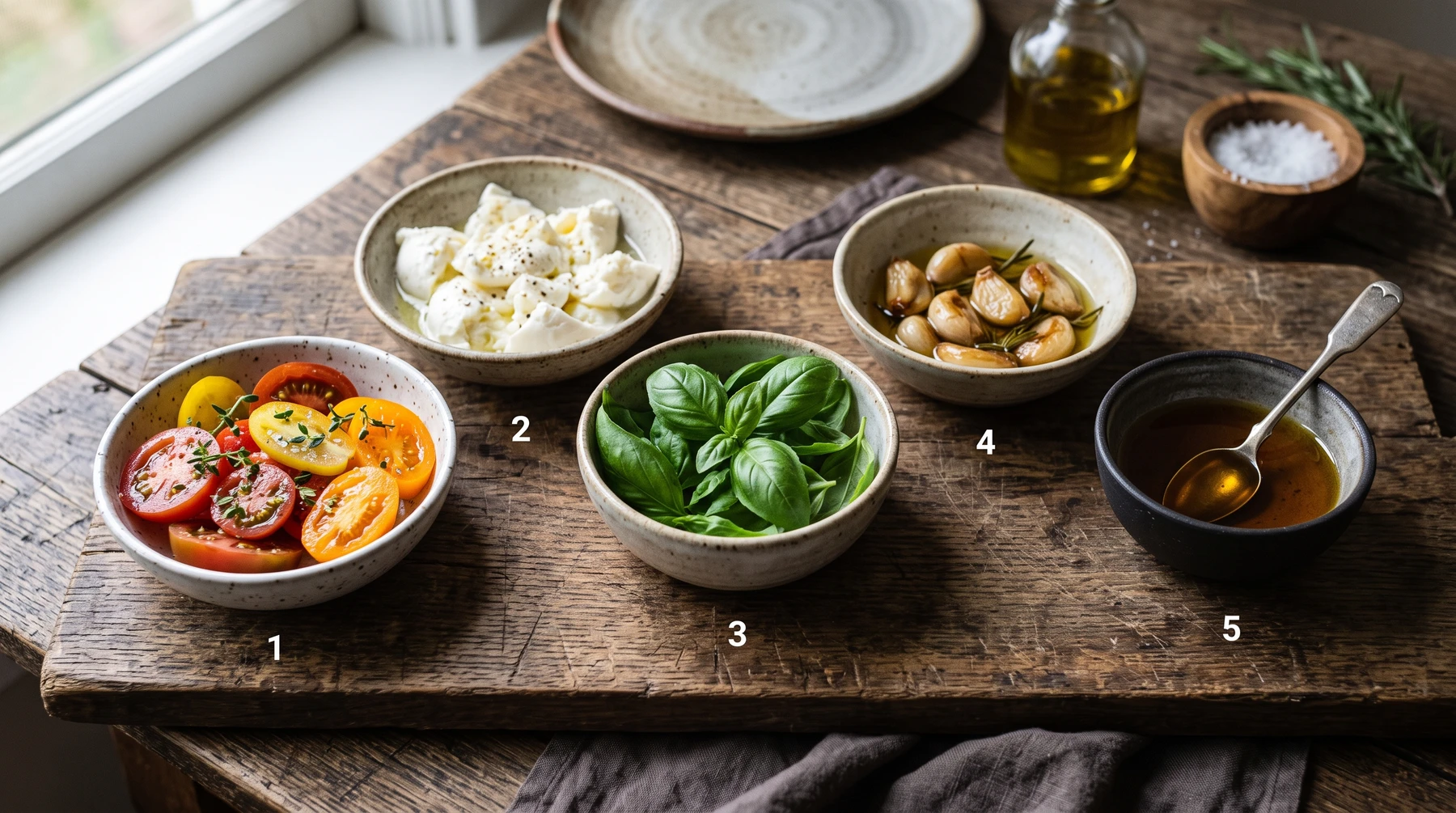 Fresh tomatoes, basil, mozzarella and pizza ingredients