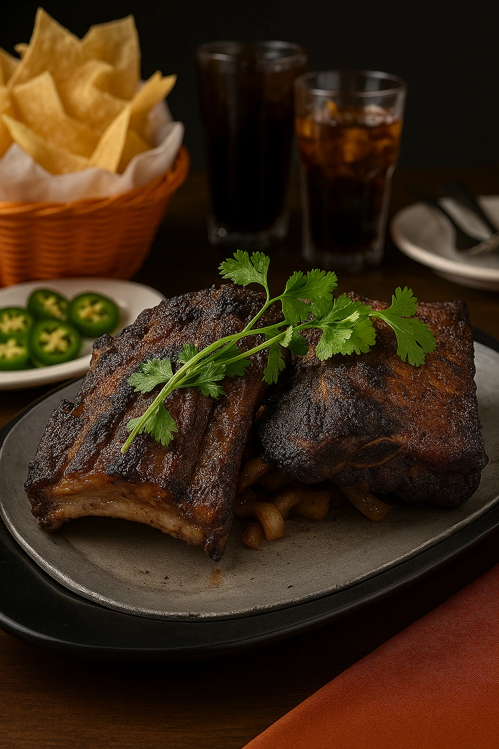 Glazed ribs served with tortilla chips