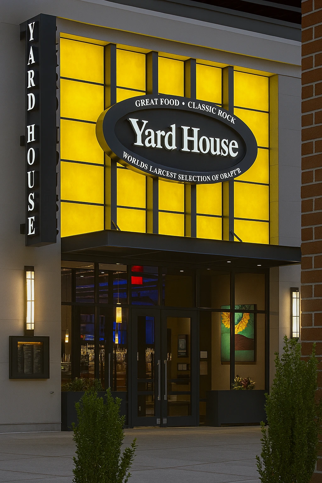 Yard House illuminated restaurant entrance