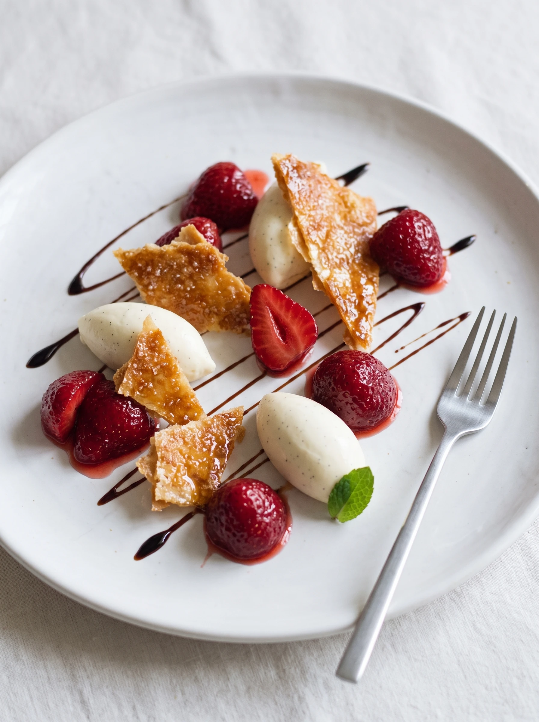 Strawberry dessert with vanilla cream and crisp pastry