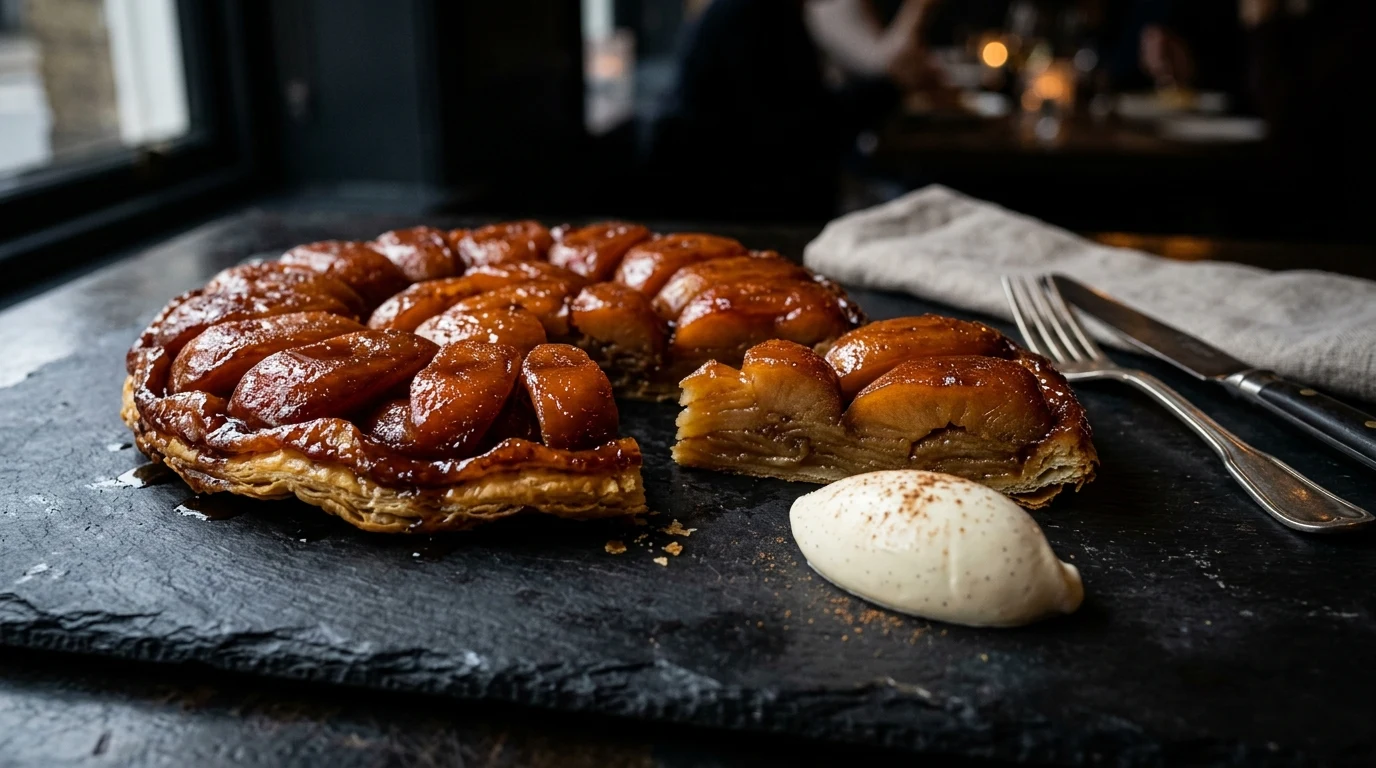 Caramelized apple tarte tatin with ice cream