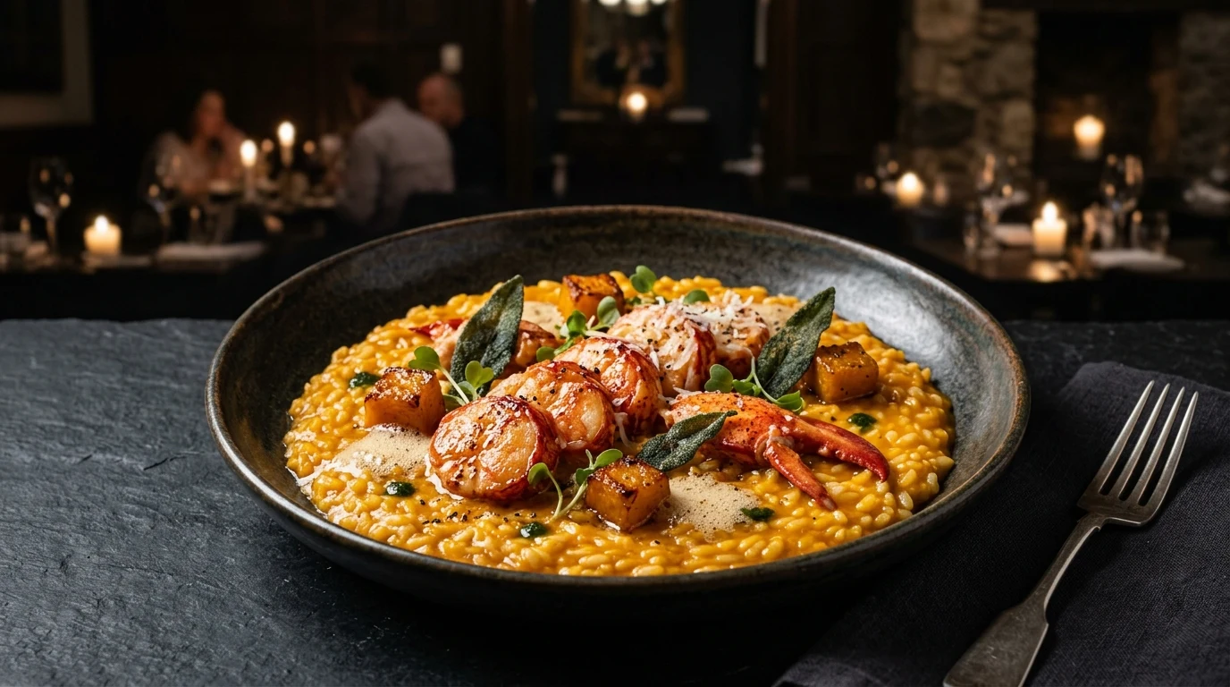Lobster and squash risotto served in a restaurant